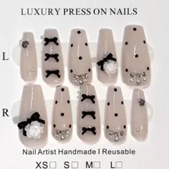 No.11 ネイルチップ フレンチガーリー 韓国 ドット リボン バラ