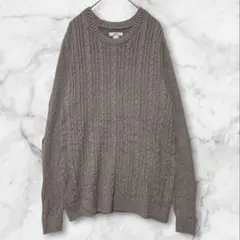 グレージュ ケーブルニット セーター 【Ｍ】茶色 コットン混 レーディス メンズ