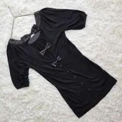 マーキュリーデュオ　ミニワンピース　半袖　F　リボン　ブラック