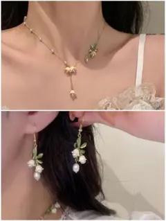 【新品送料無料❗️】スズラン ネックレス ピアスのセット パール 花 ゴールド