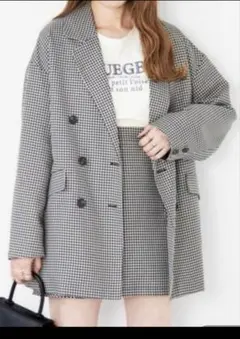 チェック柄 ダブルブレスト ジャケット スカートセットアップ