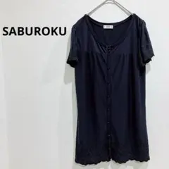 SABUROKU/サブロク チュニック ミニワンピース 黒 レース ディテール