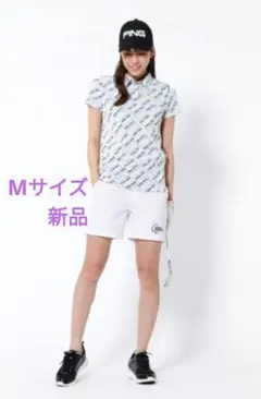PING ジャガード 半袖ポロシャツ ホワイト Mサイズ①のサムネイル