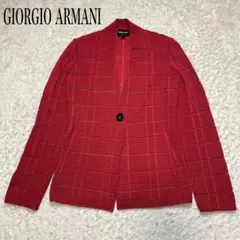 【美品】GIORGIO ARMANI ニットテーラードジャケット レッド 38のサムネイル