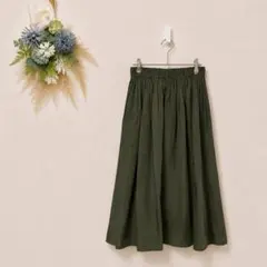 ユニクロ UNIQLO ギャザーロングスカート カーキ L 光沢 春夏 美品のサムネイル