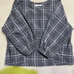 Samansa Mos2 blue グレー チェック柄 七分袖ブラウス