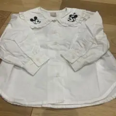 ミッキー ミニー 刺繍 長袖シャツ ホワイト　100 プティマイン