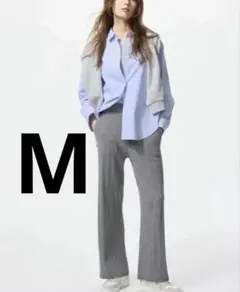 ★美品★ウォッシャブルニットケーブルパンツ　グレー　M