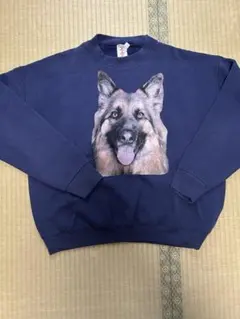 Fruit of the Loom 犬顔プリント トレーナー L ネイビー