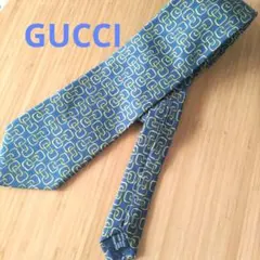 GUCCI ネクタイ チェーン柄 ブルー シルク イタリア製のサムネイル