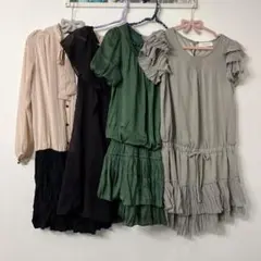 【古着・未使用品(右】フリルデザインミニドレス4着セット/送料込み