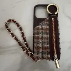 ajew エジュー iPhone15pro ツイード チェーンストラップ BR