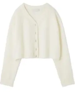 [セルフォード] 刺繍入りクロップドカーディガン　ミニ丈カーディガン　ホワイト