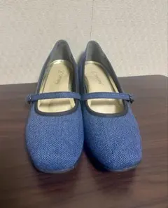 ネイビー ツイード風ストラップシューズ　25.5cm