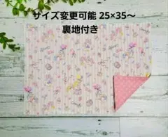 サイズ変更できるユニコーン柄(ストライプ 水色)の裏地付きランチョンマット