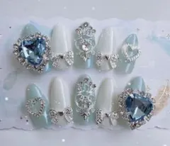 #181【現品】量産型 ゆめかわ 韓国 フレンチ 推し 水色 ネイルチップ