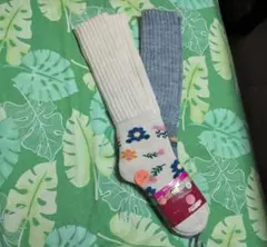 花柄ハイソックス 2足組 23〜25cm　 あったかモイスト裏起毛
