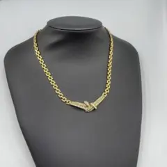 25ヴィンテージニナリッチ　訳ありゴールドチェーンネックレス ダイヤモンド風装飾