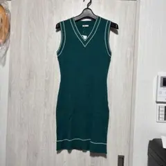 GUバイカラーニットミニワンピースノースリーブMサイズレディース