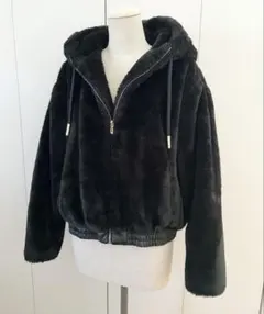 ZARA ザラ フェイクファー ボアジャケット パーカー 黒　ブルゾン　ブラック