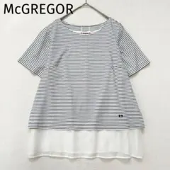 【マックレガー】半袖カットソー　M　ボーダー柄　レイヤード　体型カバー　ロゴ刺繍のサムネイル