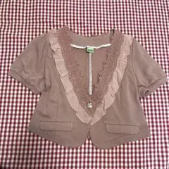 美品　axesfemmeアクシーズ フリルレース刺繍付半袖ジャケットのサムネイル
