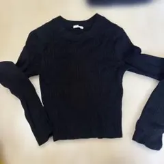 リブ編み ブラックニット S