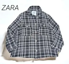 ZARA テクスチャーチェックシャツ ブラック ツイード ジャケット アウター