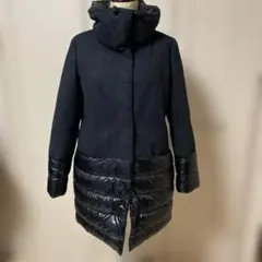 リバーシブル　ダークグレー フード付き ロングダウンジャケット