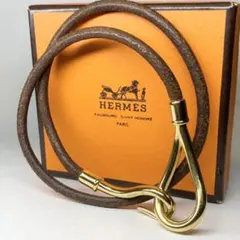 希少 HERMES ジャンボ ブレスレット チョーカー 2連 レザー ブラウン