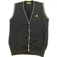 ゴールデンベア ニットベスト L 黒 コットン 刺繍ロゴ