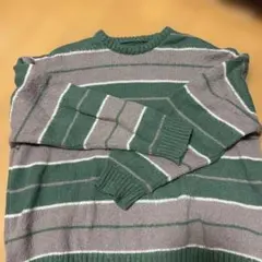 Answer 緑グレー ストライプ ニットセーター