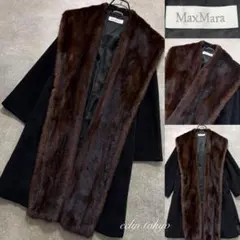 MaxMara ファー付き ウールコート ブラック　ブルマリン　フォクシー　好き MaxMara ファー付き ウールコート ブラック ブルマリン フォクシー