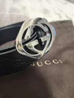 GG柄 ウエスト110センチGucci ブラック レザー ベルト ダブルG