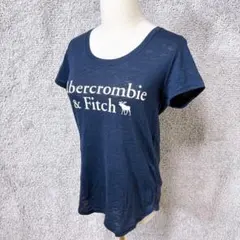 5652. アバクロンビーアンドフィッチ Tシャツ S ネイビー 綿混 ロゴのサムネイル