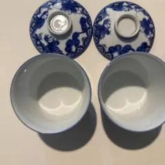 青白磁 花柄 湯飲み 2個セット