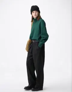 GU ジーユー チノバレルレッグ タックパンツ ブラック Lサイズ