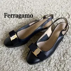 Ferragamoフェラガモ パンプス 6C ネイビー スリングバック　ヴァラ