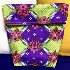 【新品未使用品】ハンドメイド バッグインバック アフリカ 花柄 紫 緑 オックス