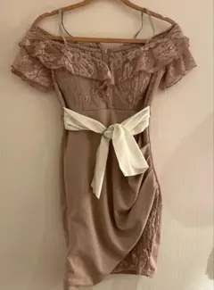 ピンク レースフリル オフショルダードレス キャバ嬢