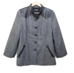 ジュン アシダ　お値打ち品 グレー ウール混合コート レザー切り替え