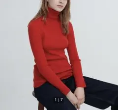 ユニクロ エクストラファインメリノ リブタートルネックセーター レッド 赤
