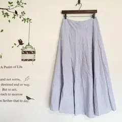 無印良品 /涼感ブロードフレアスカート ブルーチェック柄 L 綿100%