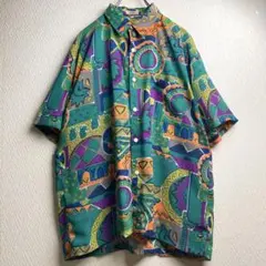 Elegance PARIS 総柄シャツ ITALY SILK ビンテージ 緑 - メルカリ