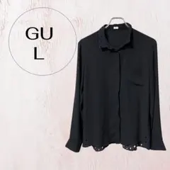 ジーユー レース切替 ブラウス ブラック L 長袖 レディース バックレース