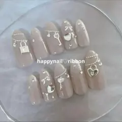 【サイズ変更、種類変更】ネイルチップ ワンホン キラキラ ハート リボン ガーリ