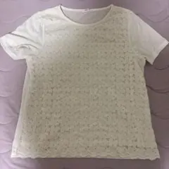 CINEMA CLUB レース切り替え 半袖Tシャツ ホワイト Lのサムネイル