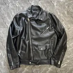 【美品】ZARA ザラ フェイクレザー ダブルライダースジャケット 黒 XL