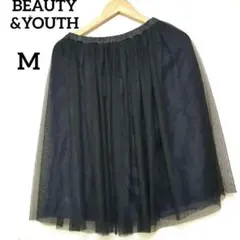 【美品】BEAUTY&YOUTH シフォンスカート黒 M 膝丈ゴム上品きれいめのサムネイル