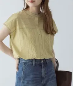 【新品】バンドカラーコットンレースシャツ Sonny label トップス　半袖のサムネイル